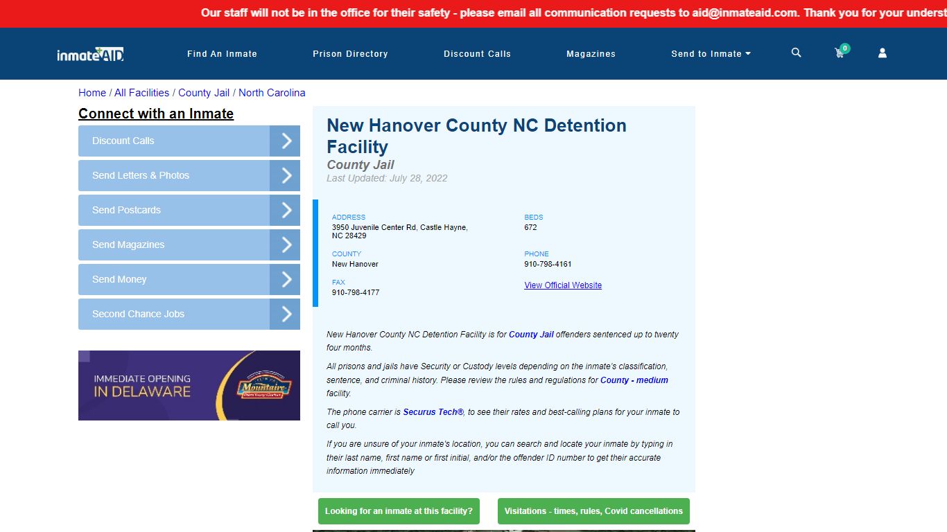 New Hanover County NC Detention Facility - Inmate Locator ...