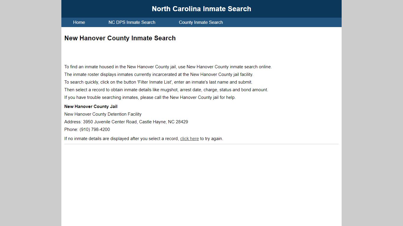 New Hanover County Inmate Search